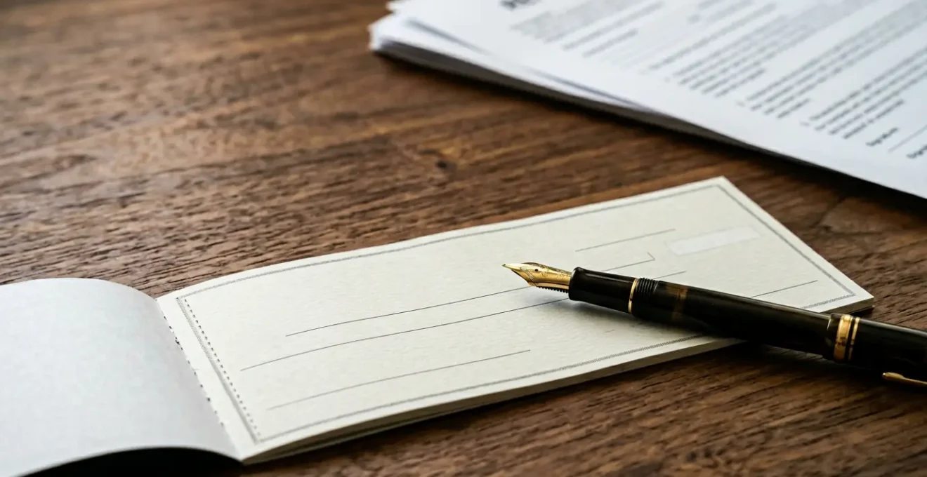 Chèque vierge avec stylo posé sur un contrat de bail immobilier, évoquant les risques juridiques d'une garantie locative