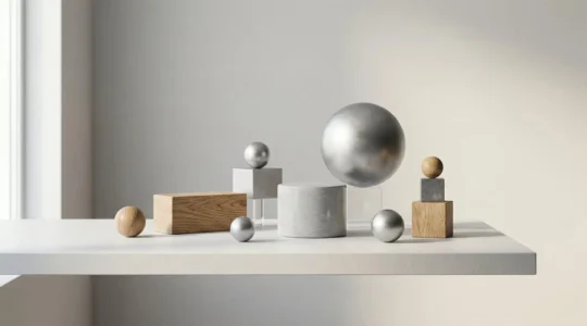 Composition minimaliste representant l'equilibre d'un portefeuille d'investissement diversifie