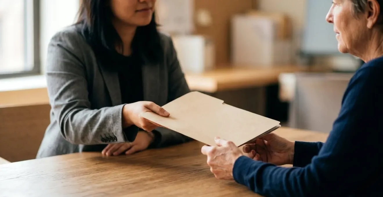 Scène évoquant une médiation ou résolution de litige bancaire de manière professionnelle