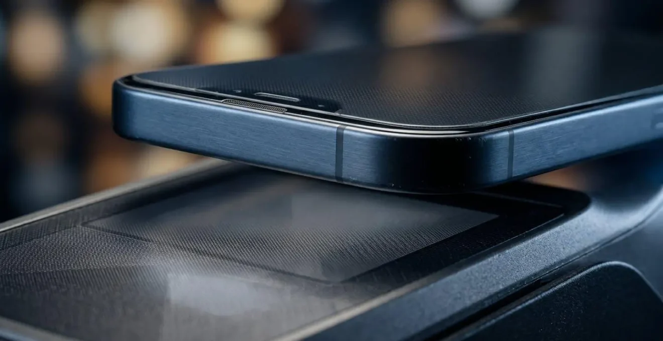 Smartphone émettant un signal de paiement sécurisé vers un terminal dans un environnement commercial