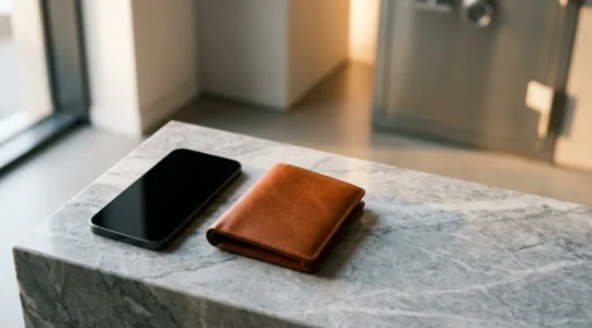 Scène minimaliste comparant la sécurité du paiement mobile et de la carte bancaire