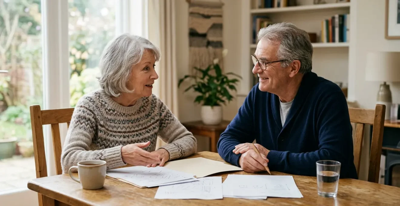Couple de seniors dans un intérieur lumineux réfléchissant à leur avenir financier