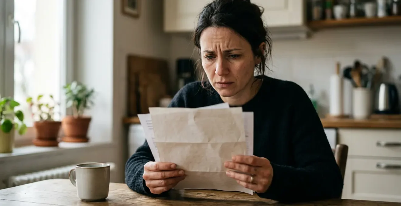 Personne consultant des documents officiels avec anxiété face au risque de suspension des indemnités journalières